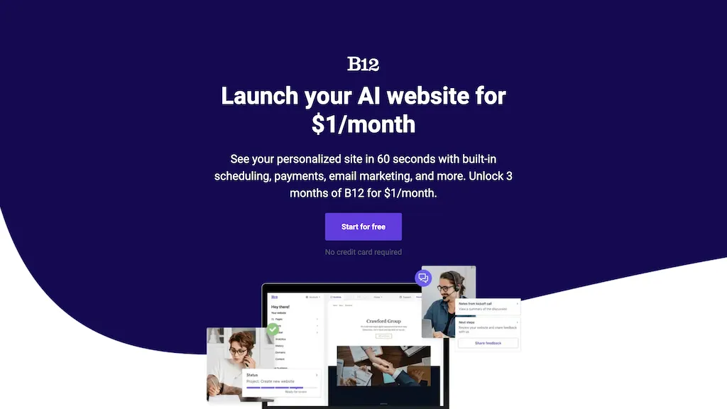B12 website builder hero image